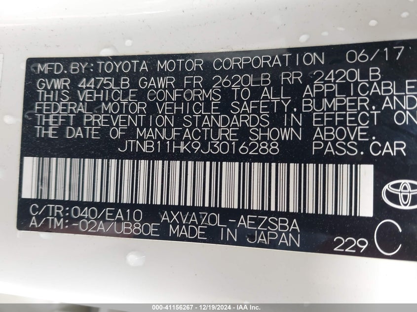 2018 TOYOTA CAMRY VIN: JTNB11HK9J3016288