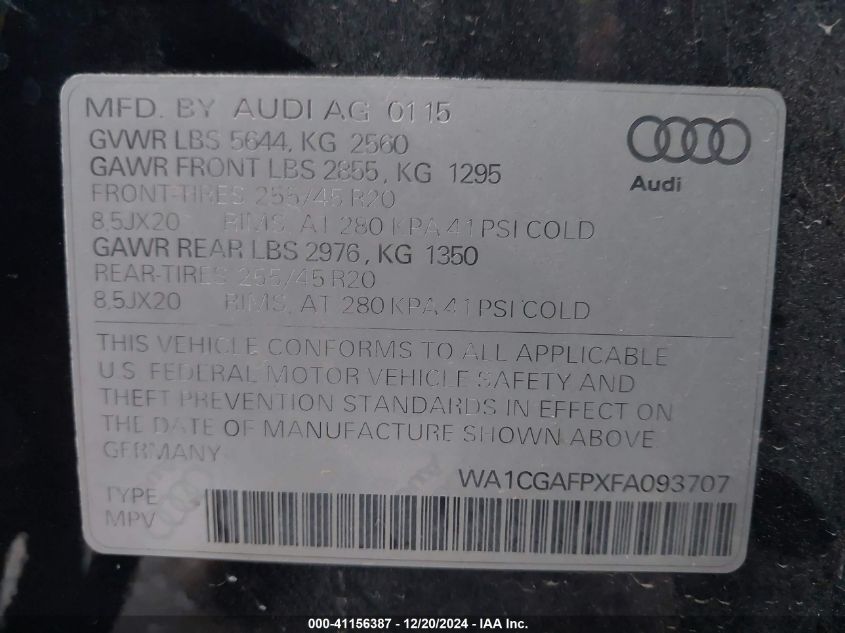 VIN WA1CGAFPXFA093707 2015 Audi SQ5, 3.0T Premium Plus no.9