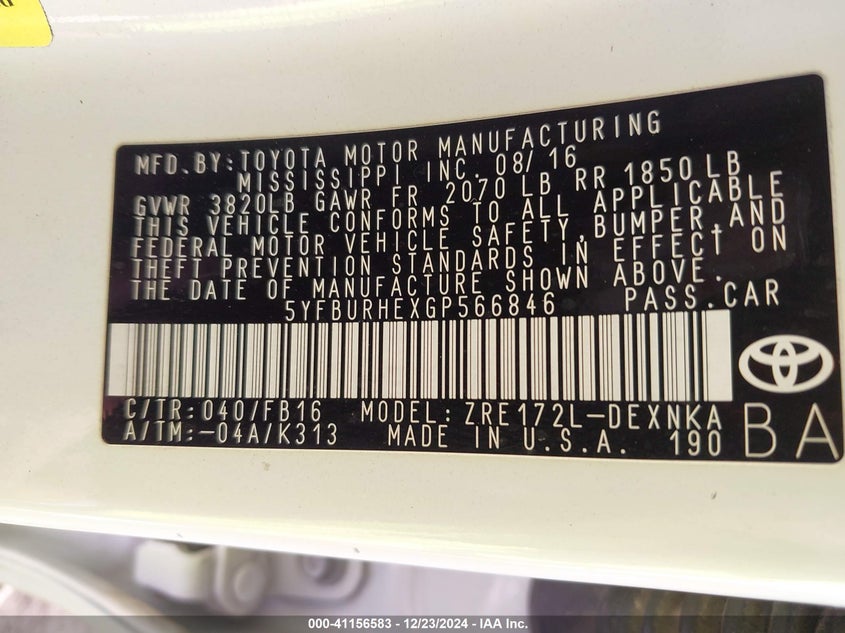 2016 TOYOTA COROLLA LE - 5YFBURHEXGP566846