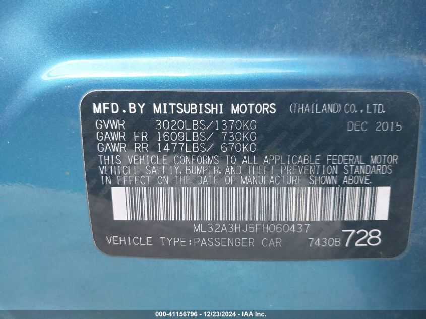 VIN ML32A3HJ5FH060437 2015 Mitsubishi Mirage, De/Rf no.9