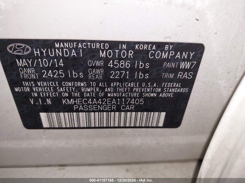 2014 HYUNDAI SONATA HYBRID - KMHEC4A42EA117405