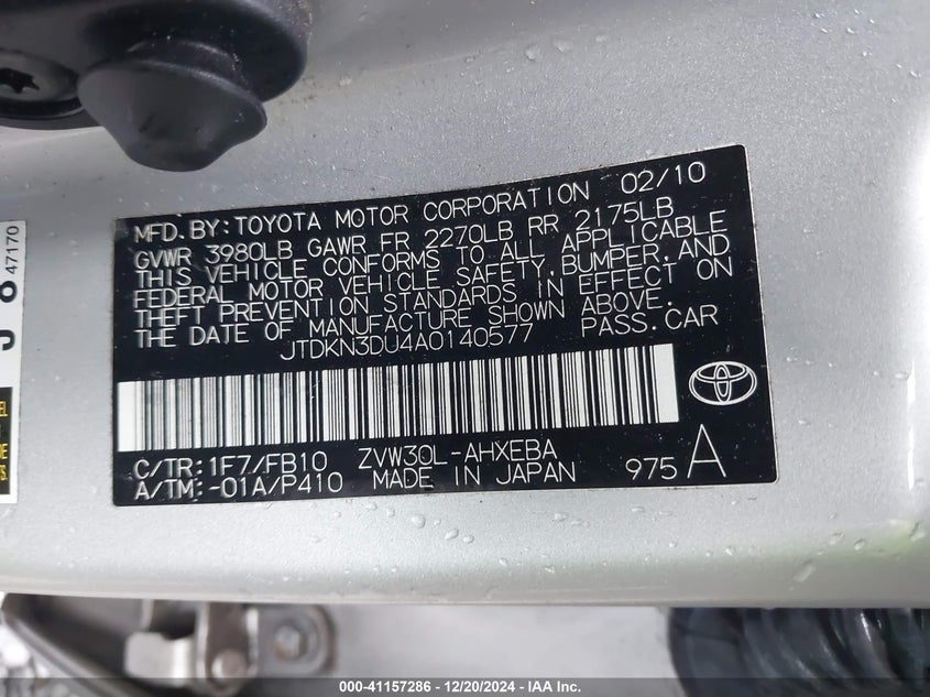 2010 TOYOTA PRIUS VIN: JTDKN3DU4A0140577