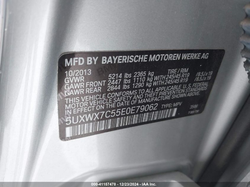 VIN 5UXWX7C55E0E79062 2014 BMW X3, Xdrive35I no.9