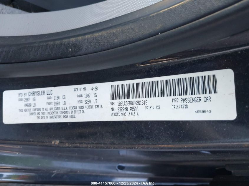 2008 Dodge Avenger Sxt VIN: 1B3LC56R88N261318 Lot: 41157860