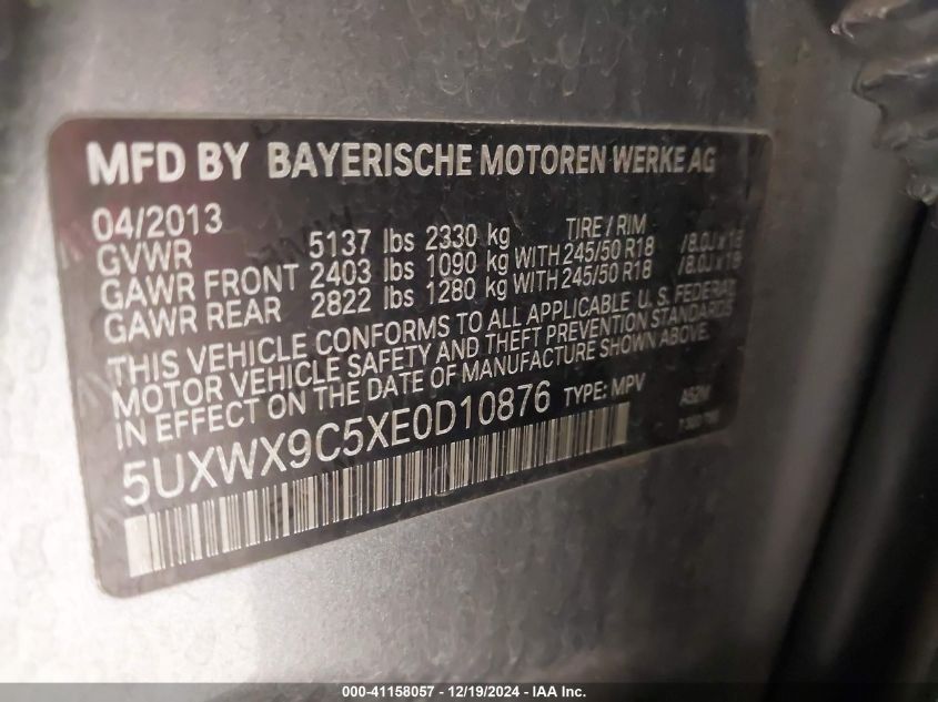 VIN 5UXWX9C5XE0D10876 2014 BMW X3, Xdrive28I no.9