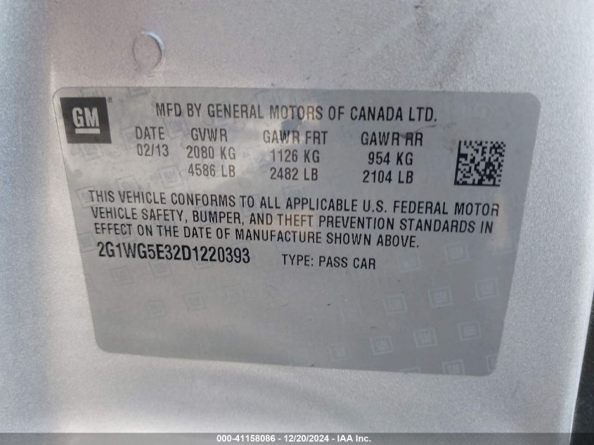 VIN 2G1WG5E32D1220393 2013 Chevrolet Impala, LT no.9