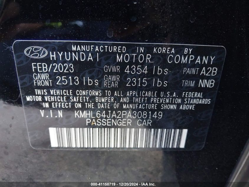 VIN KMHL64JA2PA308149 2023 Hyundai Sonata, Sel no.9