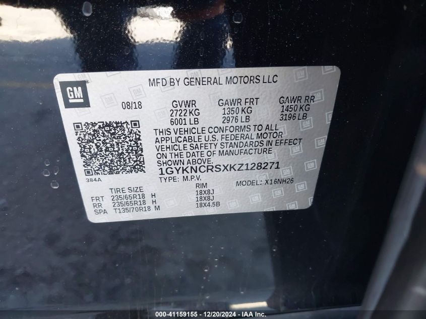 VIN 1GYKNCRSXKZ128271 2019 CADILLAC XT5 no.9