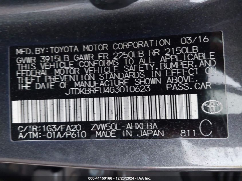 VIN JTDKBRFU4G3010623 2016 Toyota Prius, Two no.9