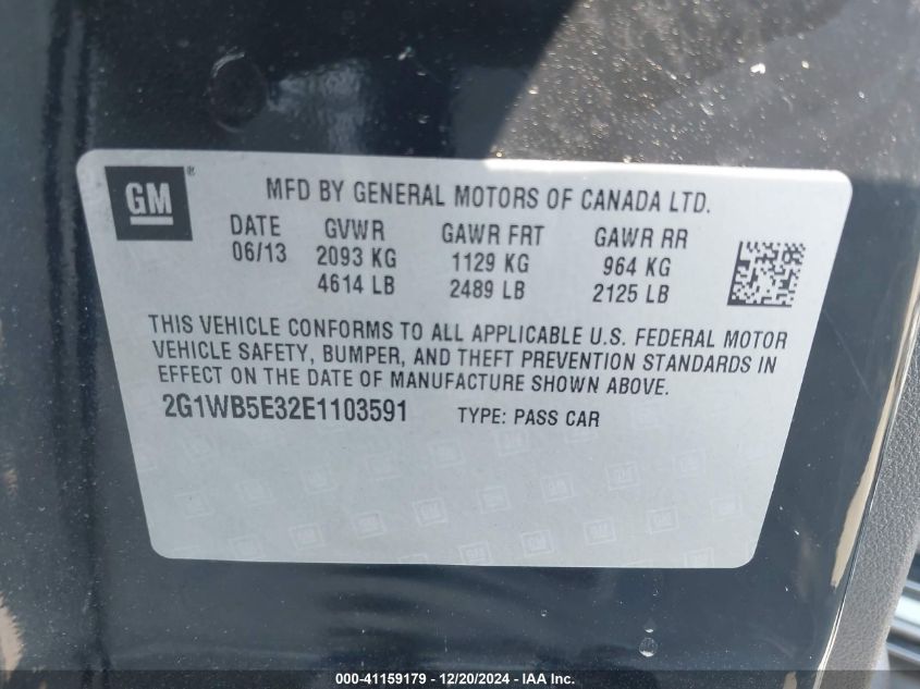 2014 CHEVROLET IMPALA LIMITED VIN: 2G1WB5E32E1103591