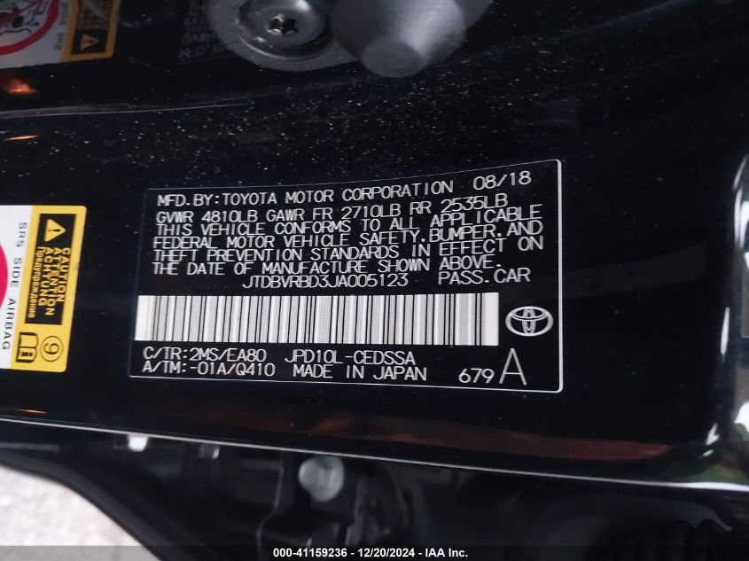 VIN JTDBVRBD3JA005123 2018 Toyota Mirai no.9