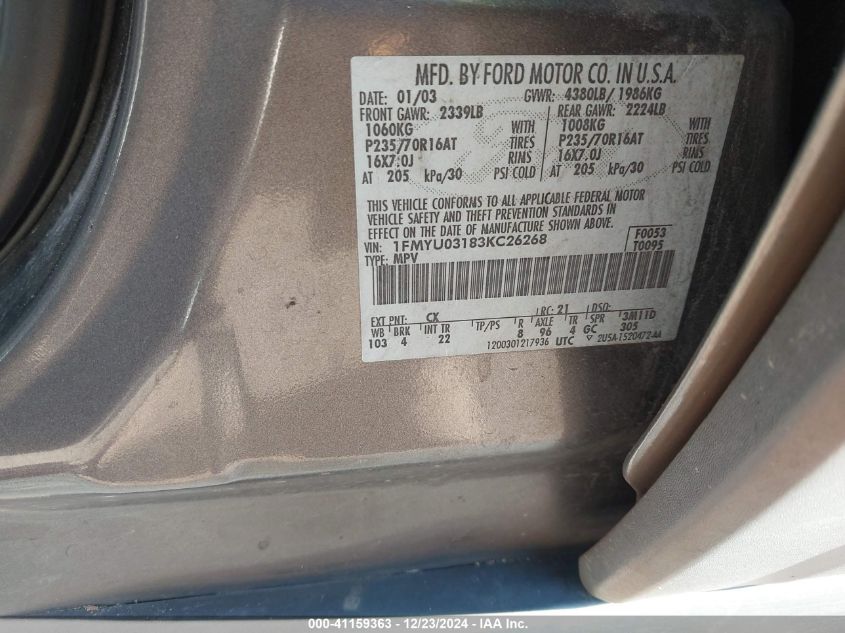 2003 Ford Escape Xlt VIN: 1FMYU03183KC26268 Lot: 41159363