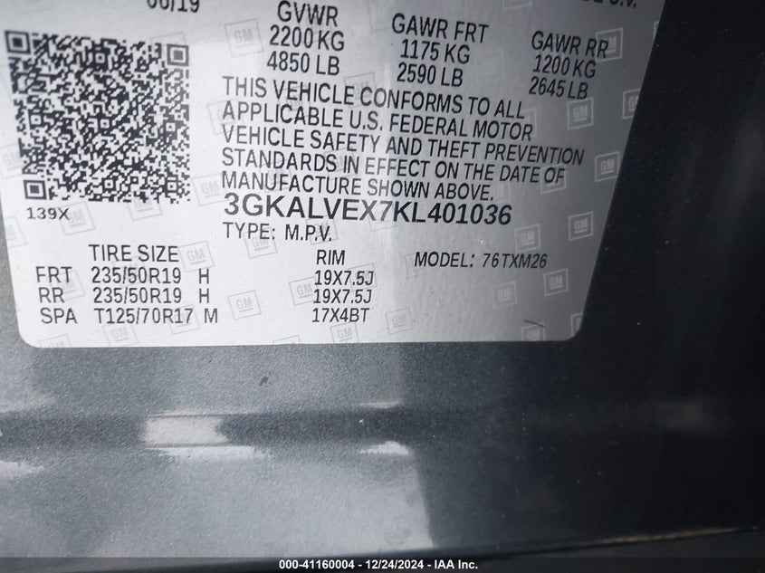 VIN 3GKALVEX7KL401036 2019 GMC TERRAIN SLT
