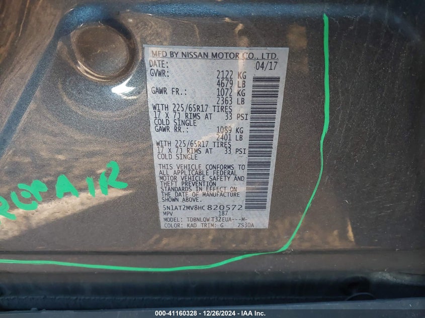 2017 NISSAN ROGUE SV - 5N1AT2MV8HC820572