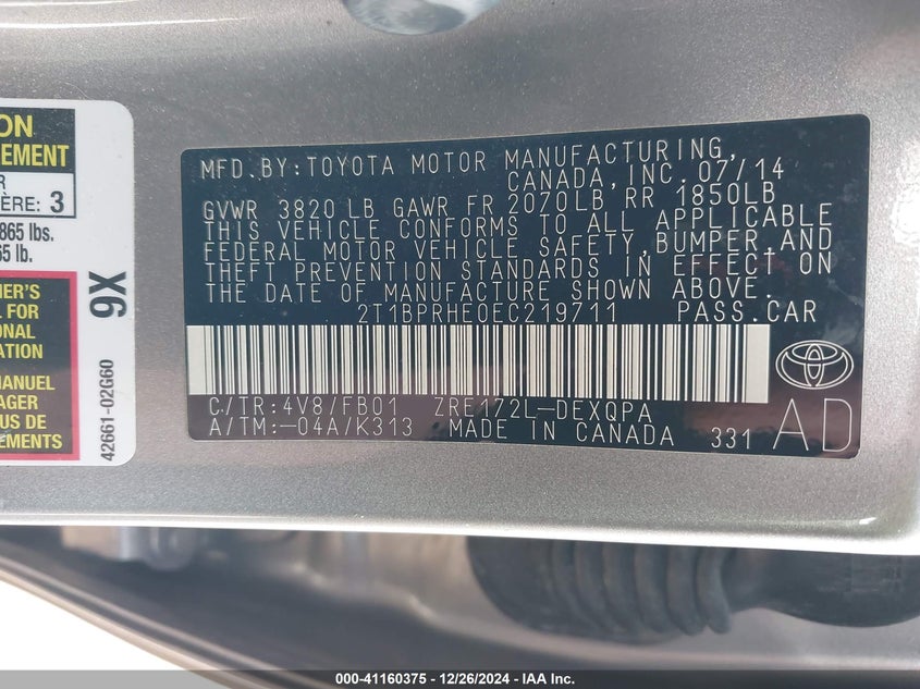 2014 TOYOTA COROLLA LE ECO - 2T1BPRHE0EC219711