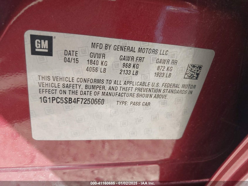 2015 CHEVROLET CRUZE LT - 1G1PC5SB4F7250660