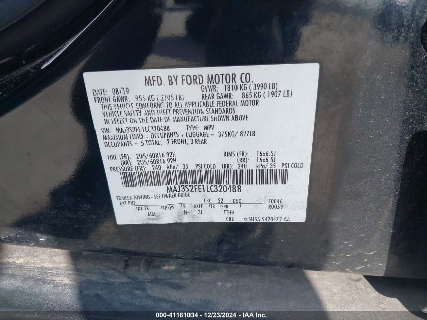 2020 Ford Ecosport S VIN: MAJ3S2FE1LC320488 Lot: 41161034