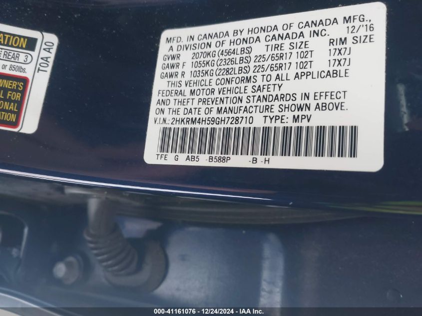 VIN 2HKRM4H59GH728710 2016 Honda CR-V, EX no.9