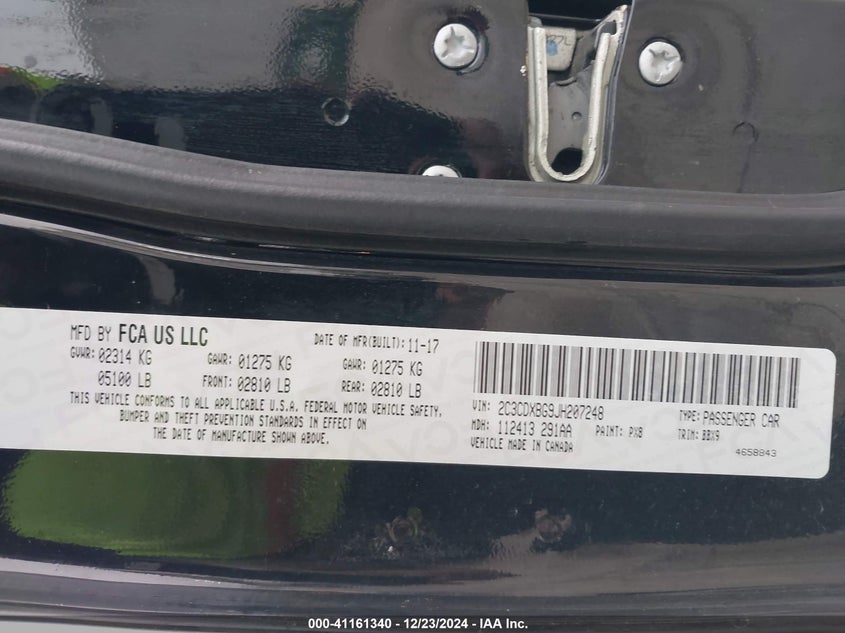 VIN 2C3CDXBG9JH207248 2018 DODGE CHARGER SXT RWD