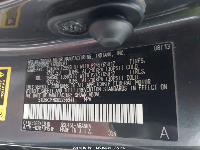 VIN 5TDBK3EHXDS256944 2013 Toyota Highlander, Se V6 no.9