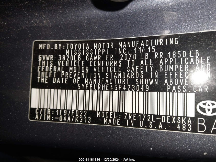 2016 TOYOTA COROLLA S - 5YFBURHE4GP423049