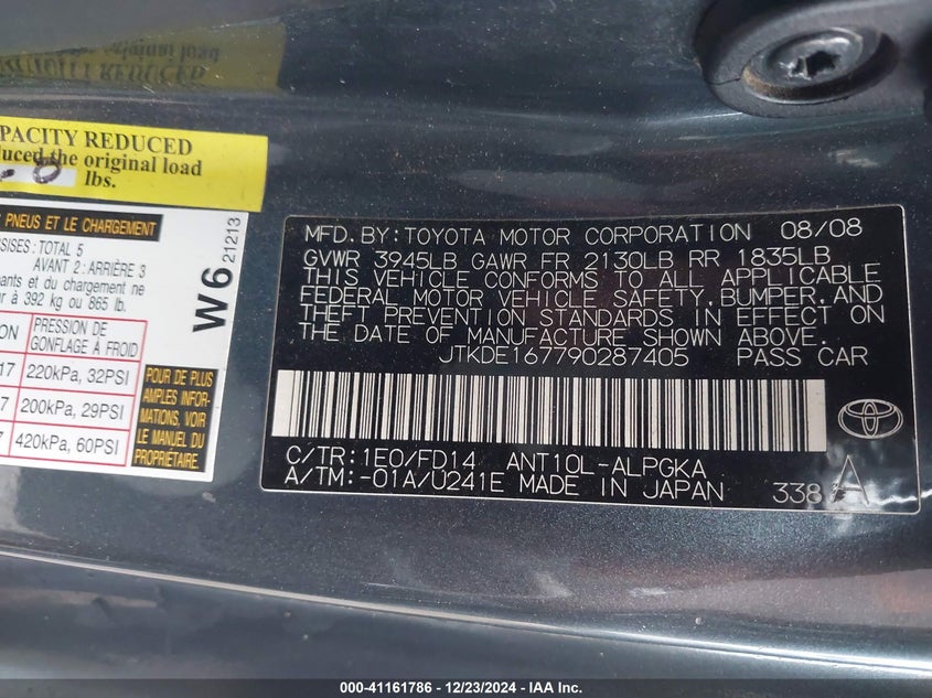 2009 TOYOTA SCION TC VIN: JTKDE167790287405