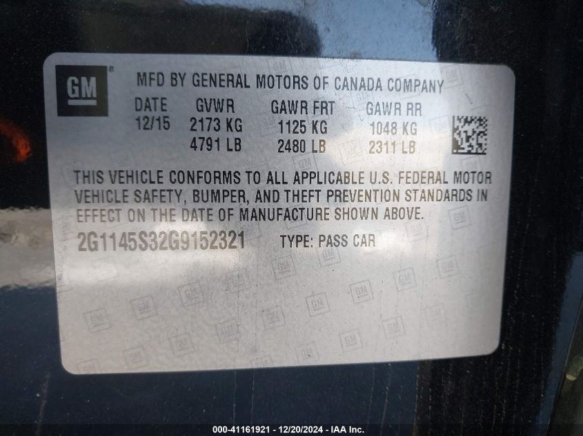 VIN 2G1145S32G9152321 2016 CHEVROLET IMPALA no.9