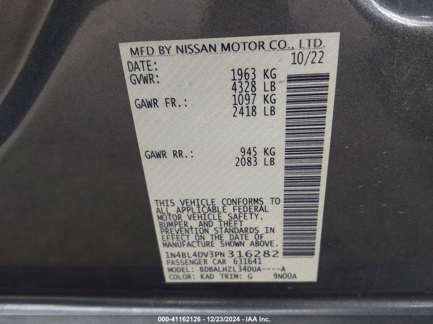 2023 NISSAN ALTIMA VIN: 1N4BL4DV3PN316282