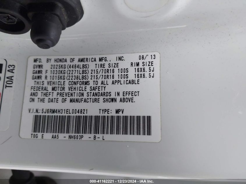 VIN 5J6RM4H31EL004821 2014 HONDA CR-V no.9