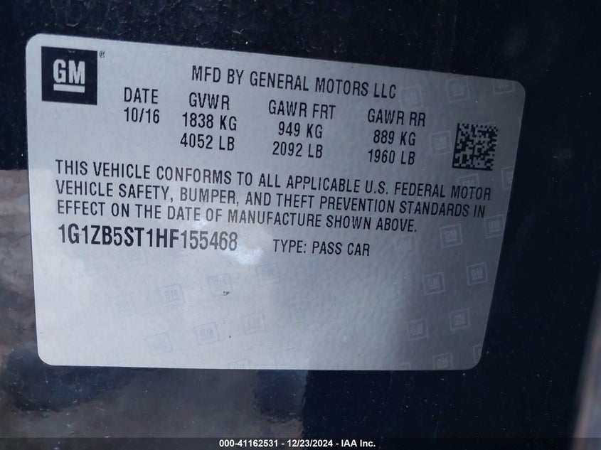 2017 CHEVROLET MALIBU VIN: 1G1ZB5ST1HF155468