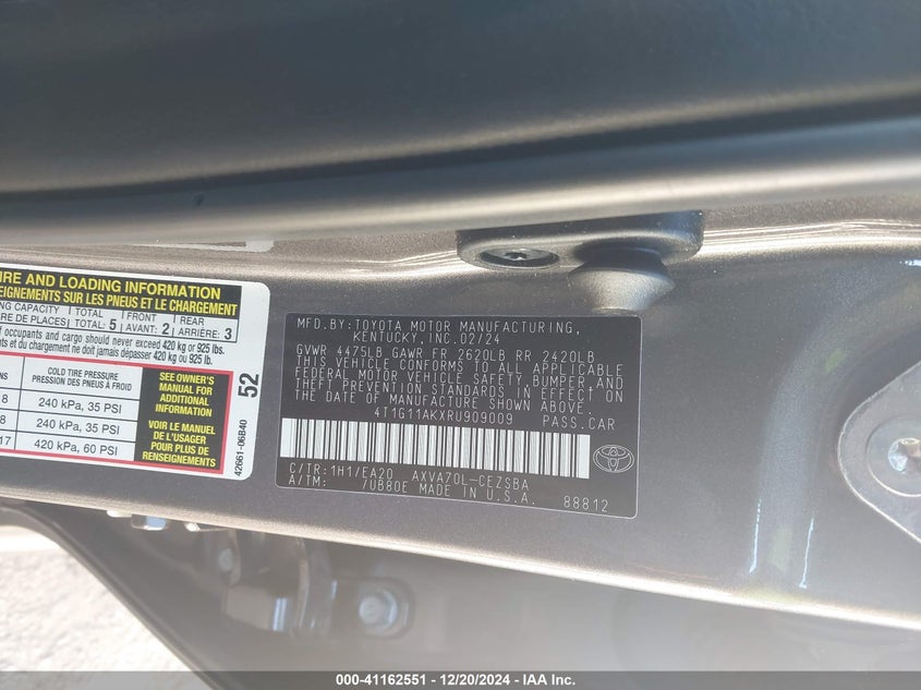 2024 TOYOTA CAMRY SE - 4T1G11AKXRU909009