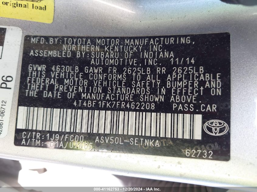 VIN 4T4BF1FK7FR462208 2015 TOYOTA CAMRY no.9