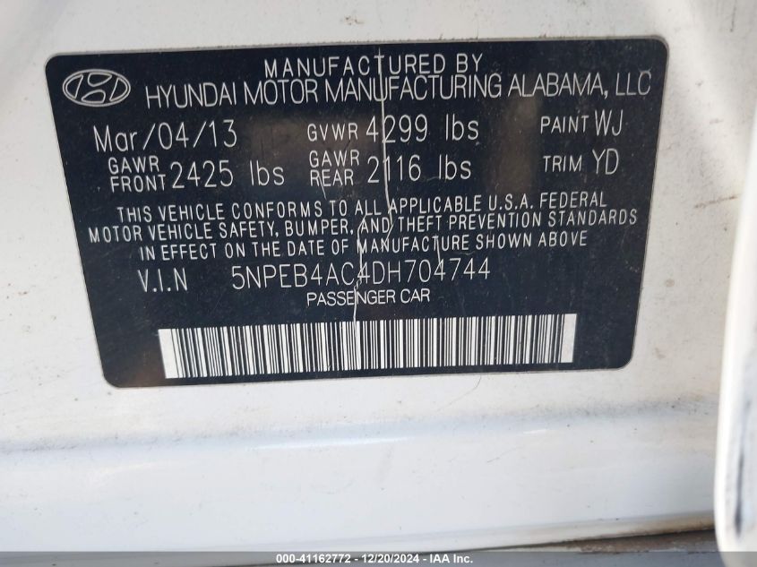 2013 HYUNDAI SONATA GLS - 5NPEB4AC4DH704744