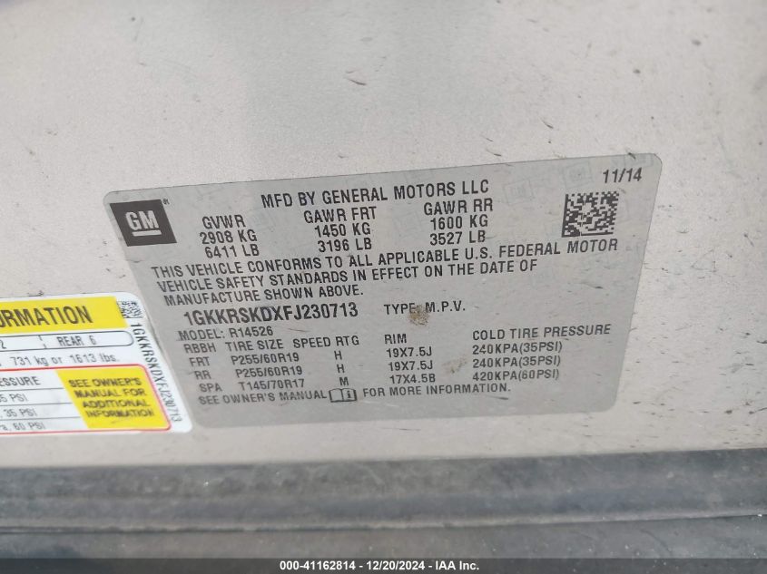 2015 GMC ACADIA SLT-2 - 1GKKRSKDXFJ230713