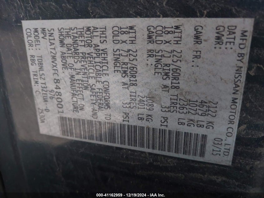 2015 NISSAN ROGUE SL - 5N1AT2MVXFC848001