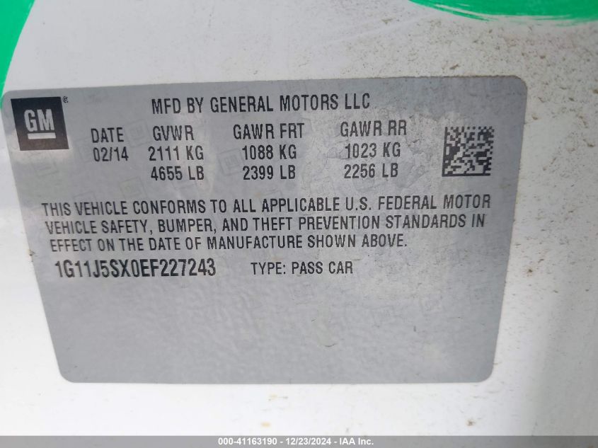 VIN 1G11J5SX0EF227243 2014 Chevrolet Malibu, 2LZ no.9