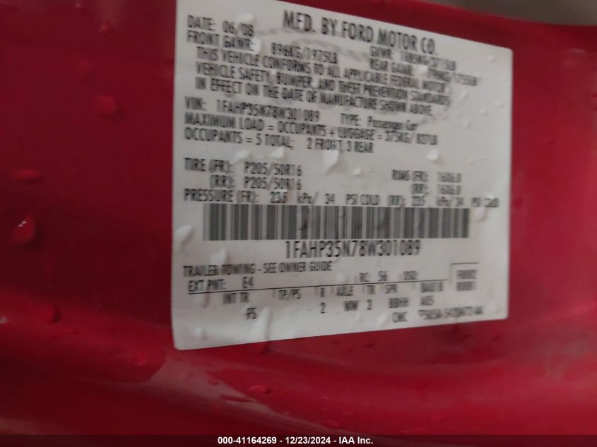 2008 Ford Focus Se VIN: 1FAHP35N38W301089 Lot: 41164269