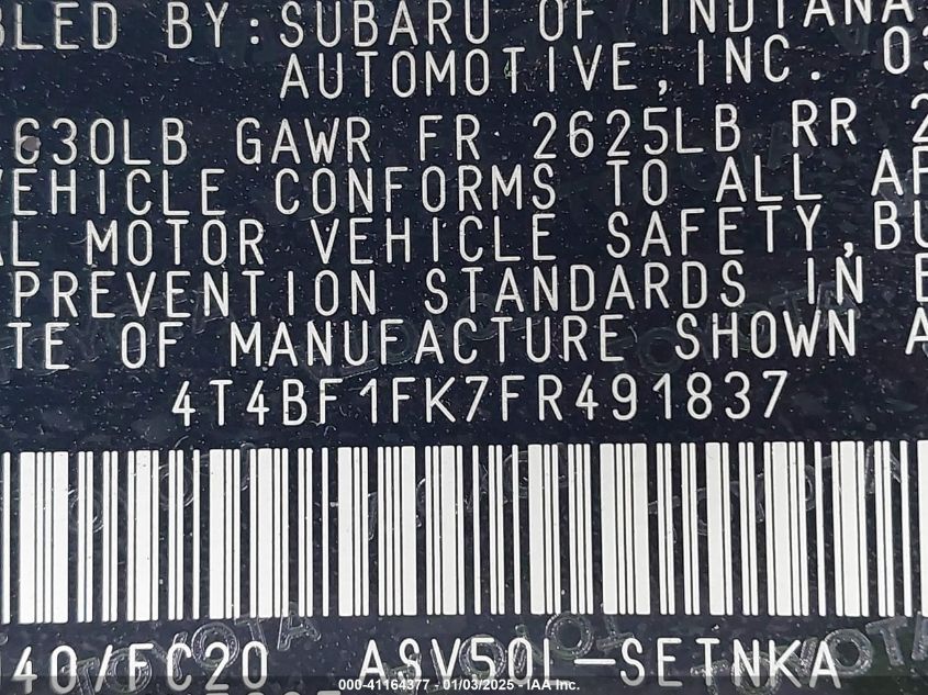 VIN 4T4BF1FK7FR491837 2015 Toyota Camry, LE no.9