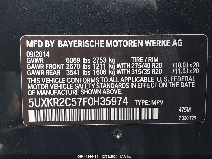 VIN 5UXKR2C57F0H35974 2015 BMW X5, Sdrive35I no.9