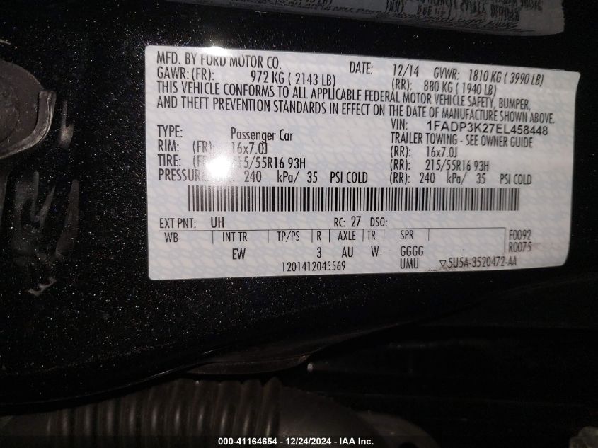 VIN 1FADP3K27EL458448 2014 Ford Focus, SE no.9