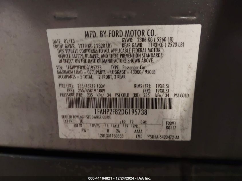 VIN 1FAHP2F82DG195738 2013 FORD TAURUS no.9