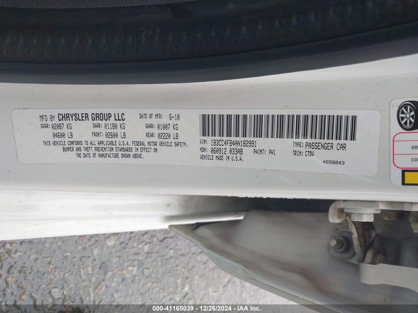 2010 DODGE AVENGER VIN: 1B3CC4FB4AN182991