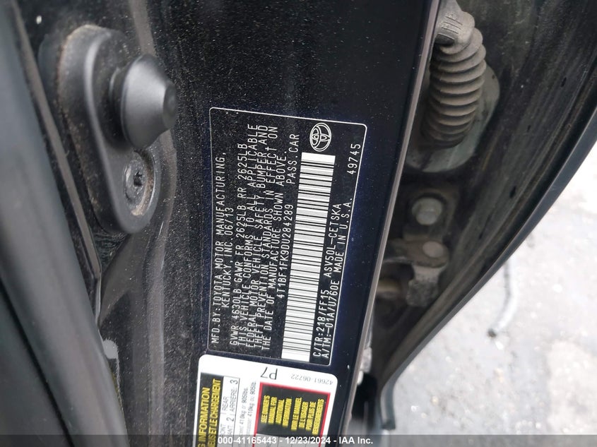 2013 TOYOTA CAMRY VIN: 4T1BF1FK9DU284289