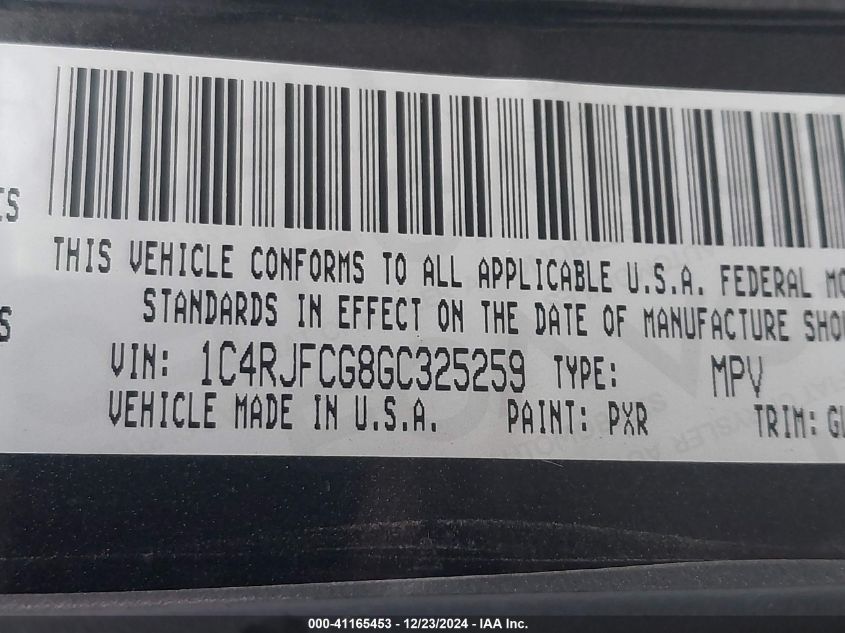 VIN 1C4RJFCG8GC325259 2016 JEEP GRAND CHEROKEE no.9