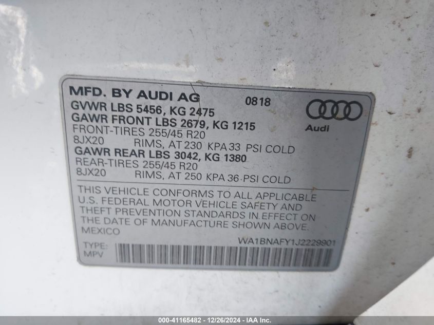 VIN WA1BNAFY1J2229901 2018 Audi Q5, 2.0T Premium/2.... no.9