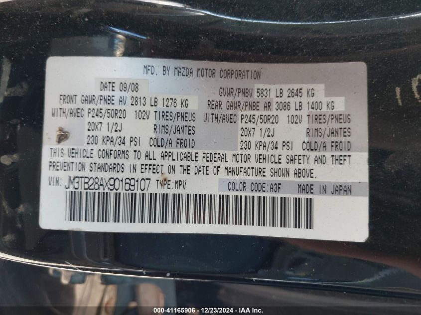 2009 Mazda Cx-9 Grand Touring VIN: JM3TB28AX90169107 Lot: 41165906