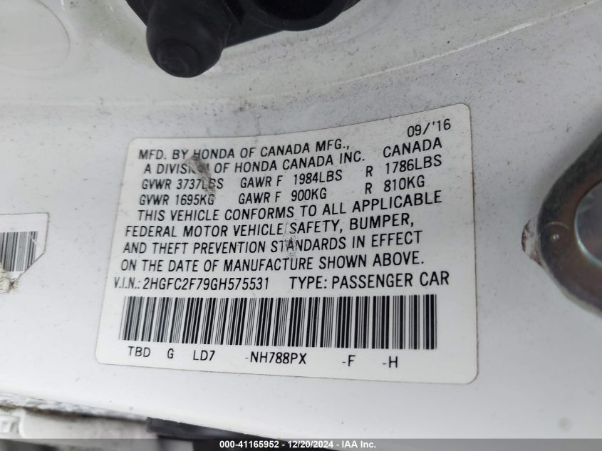 VIN 2HGFC2F79GH575531 2016 Honda Civic, EX no.9