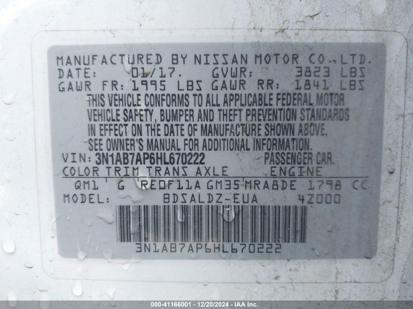 VIN 3N1AB7AP6HL670222 2017 Nissan Sentra, SV no.9