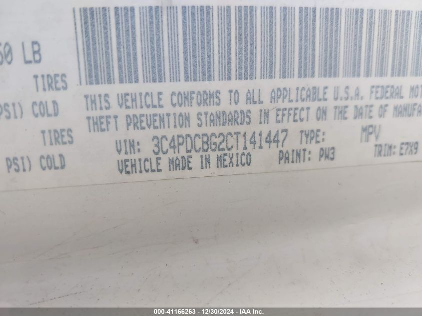 2012 Dodge Journey Sxt VIN: 3C4PDCBG2CT141447 Lot: 41166263