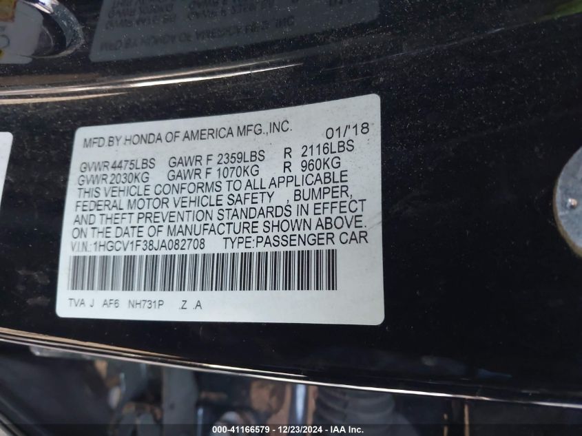 VIN 1HGCV1F38JA082708 2018 Honda Accord, Sport no.9